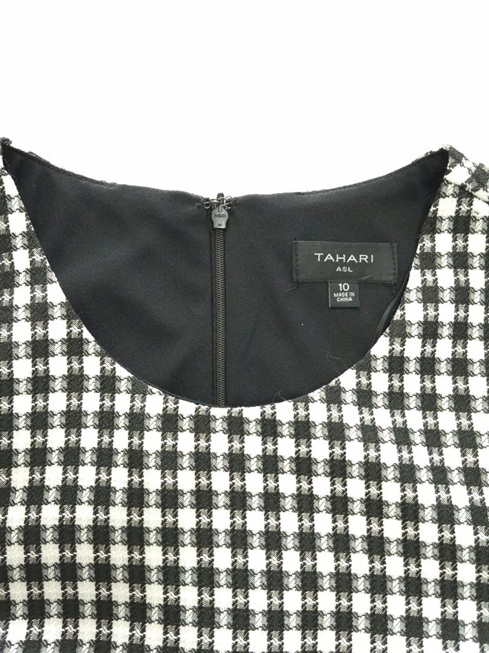 Tahari Dress 10 Women Black White Gingham Plaid Fringe Tweed Shift Mini Short - Picture 5 of 14
